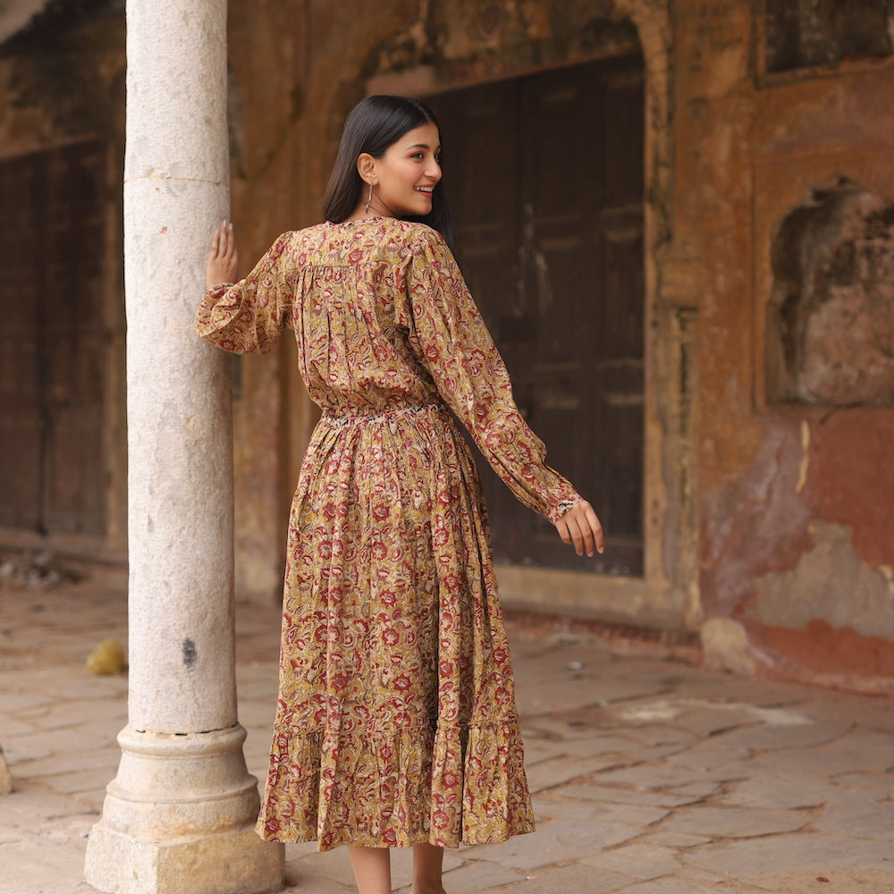 Naturally Dyed Block Printed Kalamkari Dress (Eartha Dress)